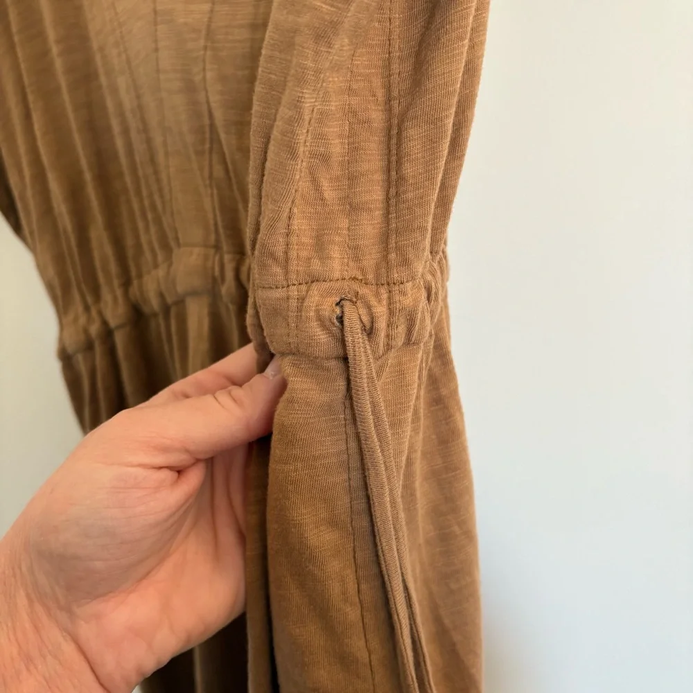 Caraucci Ruched Camel Cotton Women’s Maxi Dress Size S/M Side Tie Lightweight - Picture 5 of 5